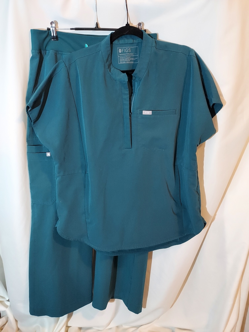 FIGS Scrub Set Teal Montex Relaxed Top Isabel High Rise Wide Leg Pants - L